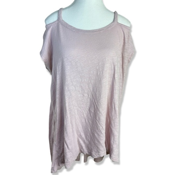 ANTHROPOLOGIE Left Of Center Soft Pink Cotton Long Flowy Open Shoulder Shirt - Picture 2 of 6